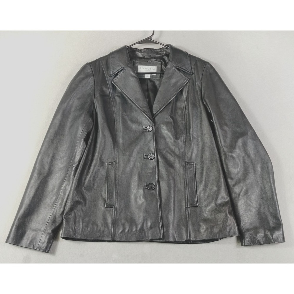 Vintage Sonoma Life+style Jacket Womens Large Black Lambskin Leather Lined